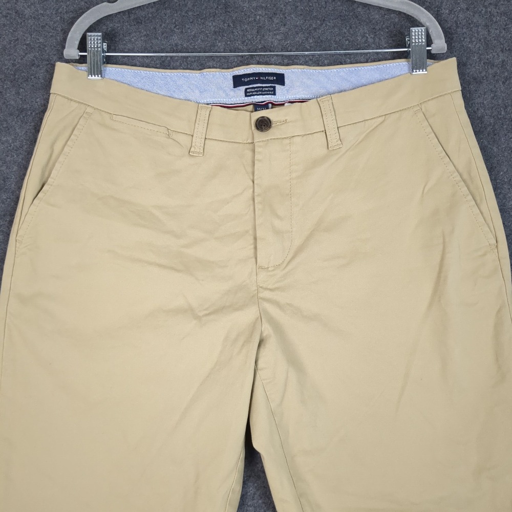 Tommy Hilfiger Mens Regular Fit Stretch Chino Pants Khaki Tan 34x32 Casual Work - Picture 5 of 14
